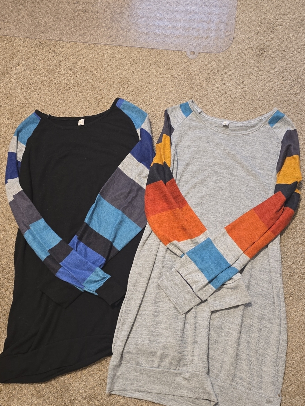 Girls' Long Sleeve Colorblock Sleeve Tunic Top - Blue & Gray